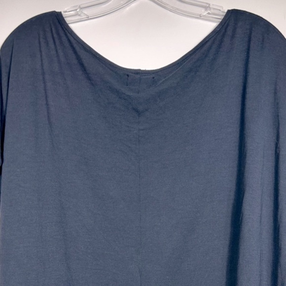Simply Emma Velvet Panels Blouse 1X Navy Blue Striped Top Bateau Neck - Picture 6 of 9